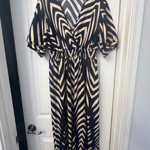 Elegant Black and Cream Chevron Dress